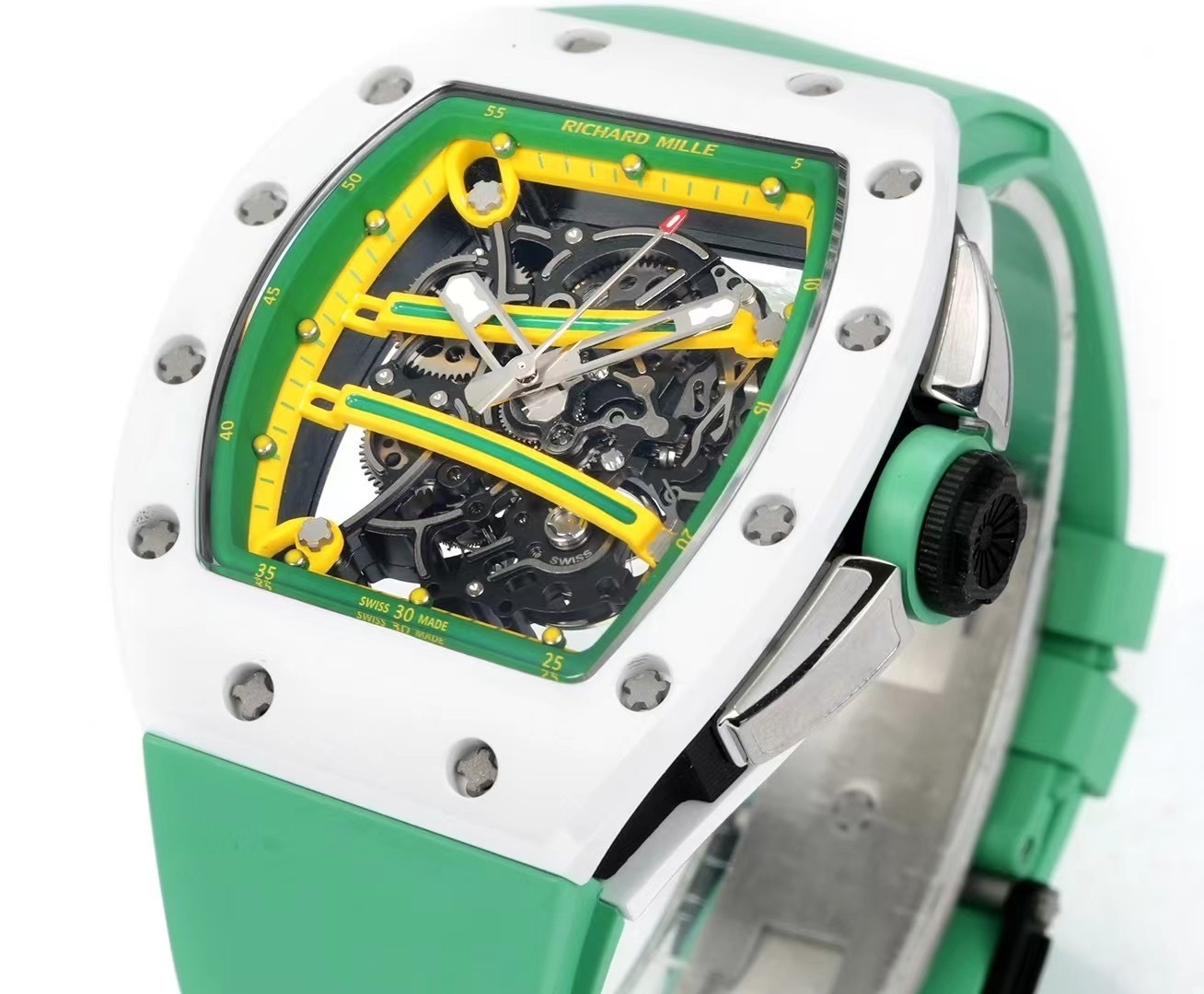 Top-grade watches 03399 RICHARD MILLE BEST COPY WATCH RM61-01 WHITE CERAMIC CASE RUBBER STRAP ZF FACTORY 43MM