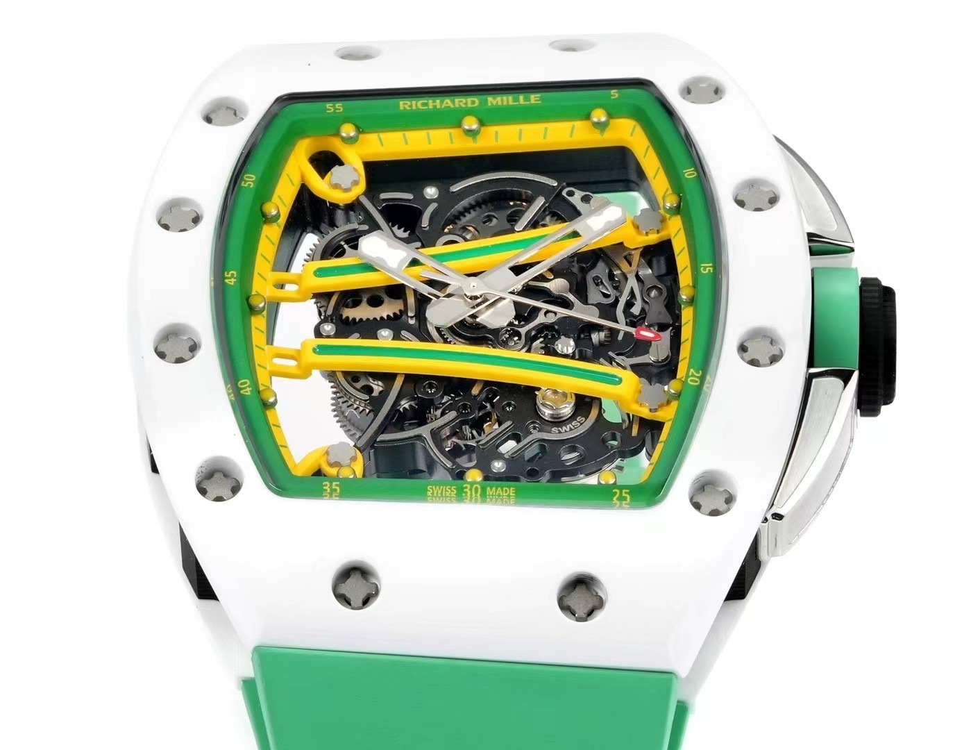 Top-grade watches 03399 RICHARD MILLE BEST COPY WATCH RM61-01 WHITE CERAMIC CASE RUBBER STRAP ZF FACTORY 43MM