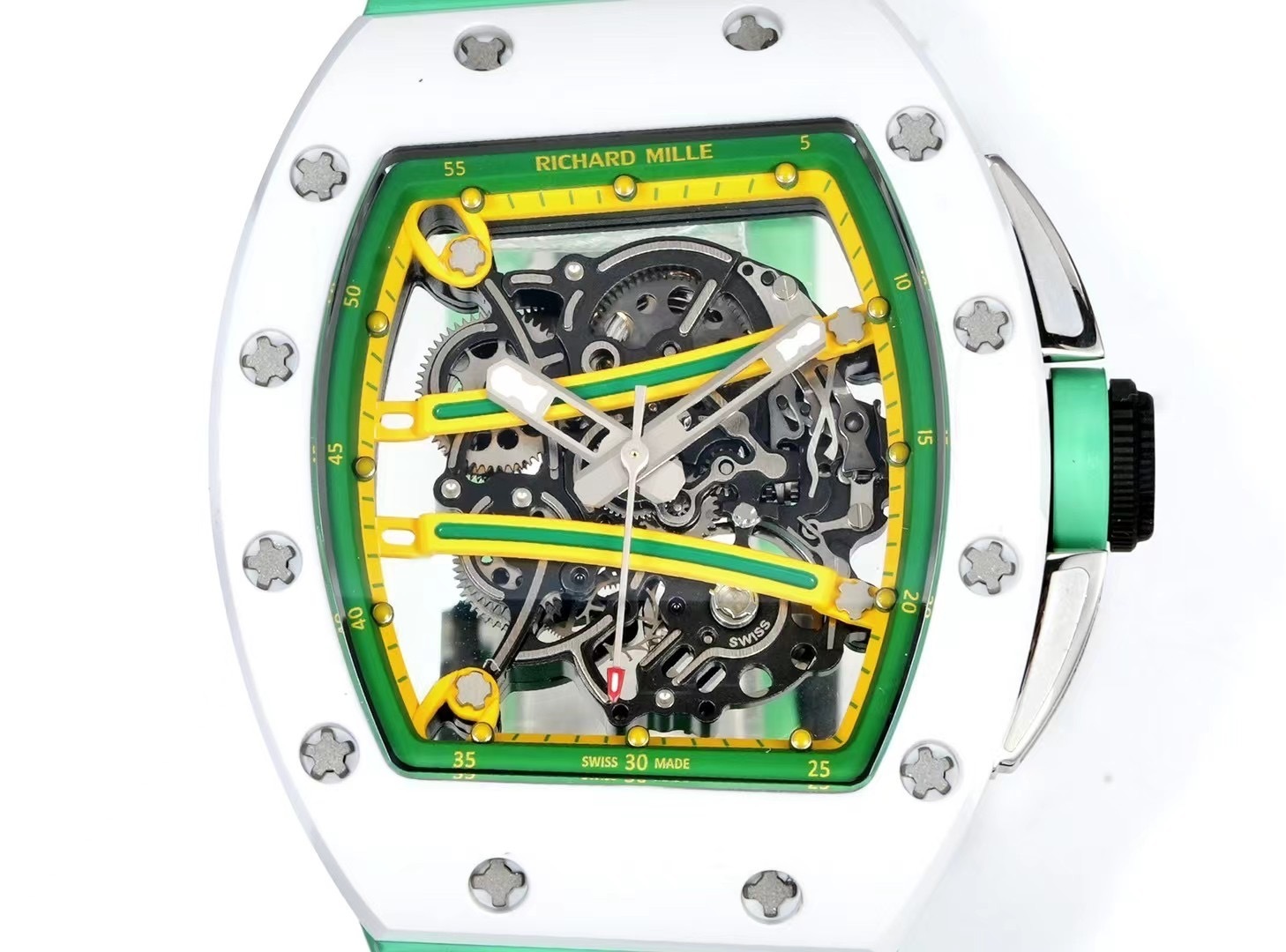 Top-grade watches 03399 RICHARD MILLE BEST COPY WATCH RM61-01 WHITE CERAMIC CASE RUBBER STRAP ZF FACTORY 43MM