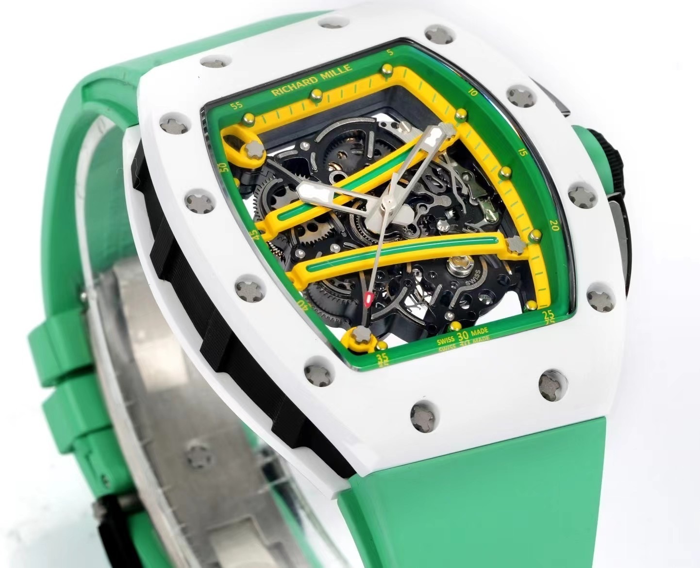 Top-grade watches 03399 RICHARD MILLE BEST COPY WATCH RM61-01 WHITE CERAMIC CASE RUBBER STRAP ZF FACTORY 43MM