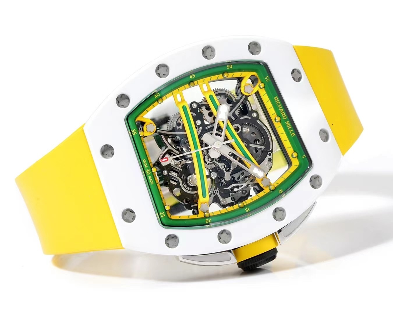 Top-grade watches 03419 RICHARD MILLE RM61-01 REPLICA WATCH BLUE DIAL GOLD RUBBER STRAP ZF 43MM