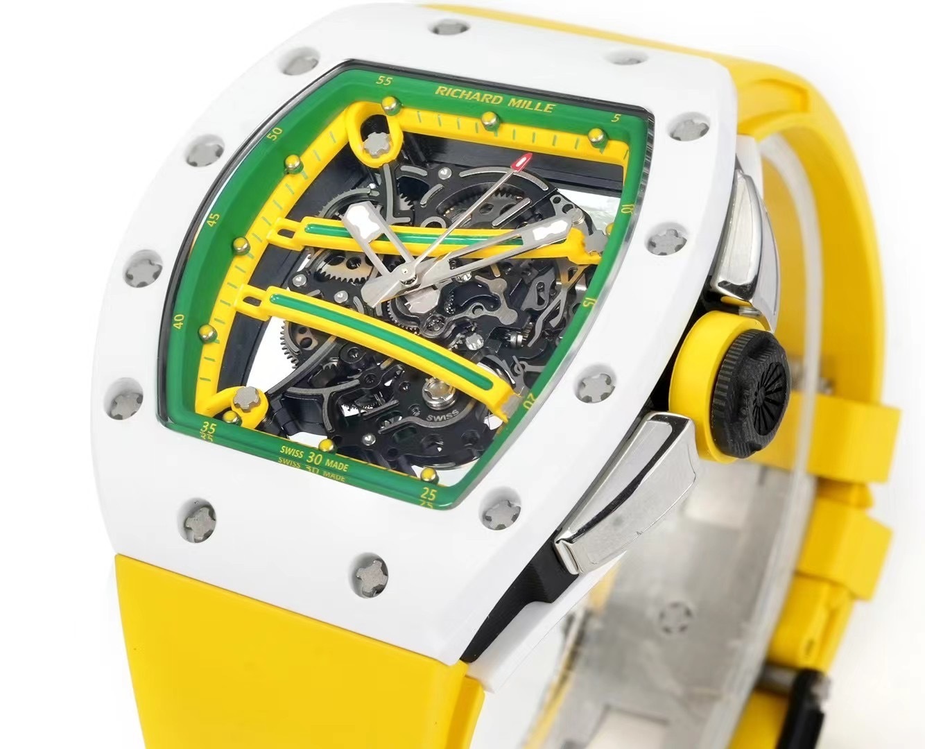 Top-grade watches 03419 RICHARD MILLE RM61-01 REPLICA WATCH BLUE DIAL GOLD RUBBER STRAP ZF 43MM
