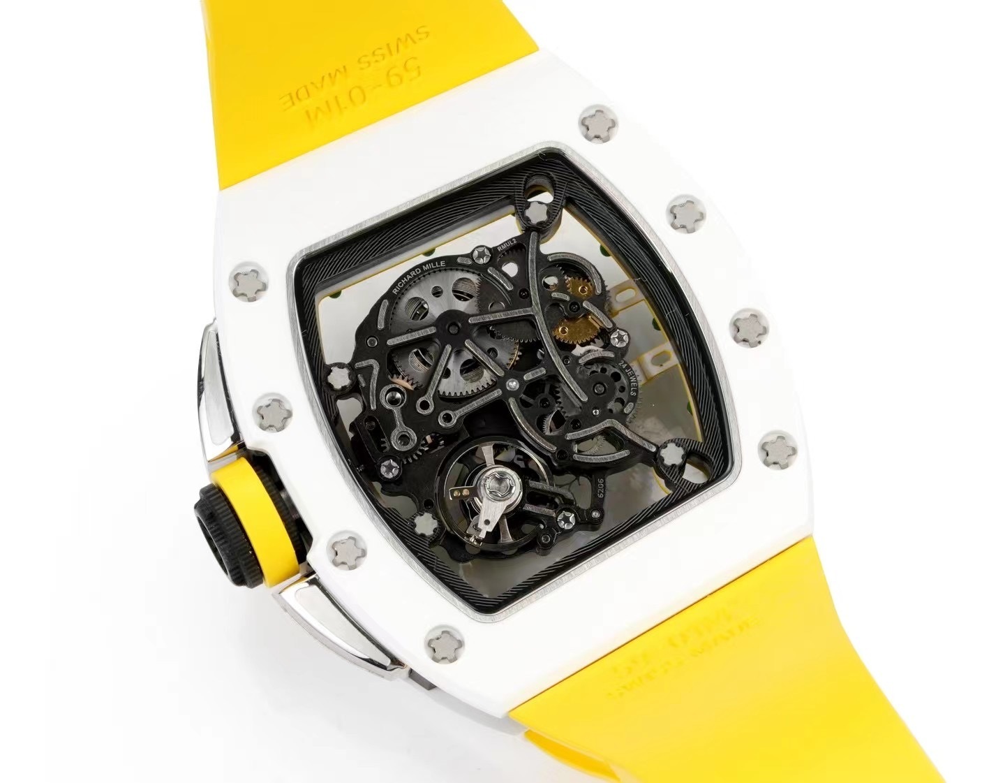 Top-grade watches 03419 RICHARD MILLE RM61-01 REPLICA WATCH BLUE DIAL GOLD RUBBER STRAP ZF 43MM