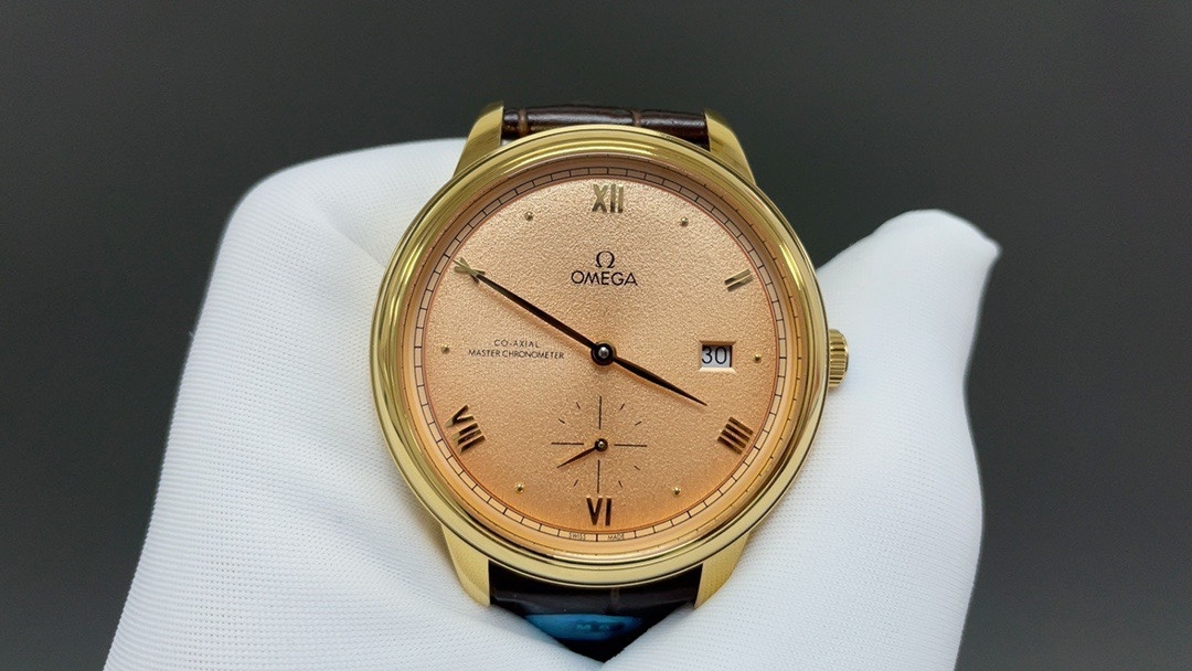 omega  De Ville Prestige Co-Axial Master Chronometer Small Seconds 41mm Automatic Champagne Dial Brown Leather Strap Men’s Watch 434.23.41.20.08.001
