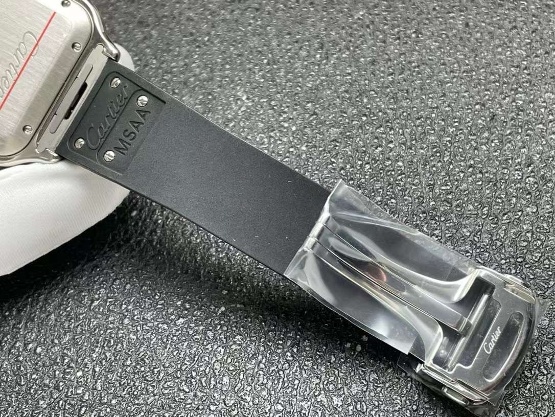 Top-grade watches 04559 Santos de Cartier 40mm Blue Dial in Steel on Black Rubber