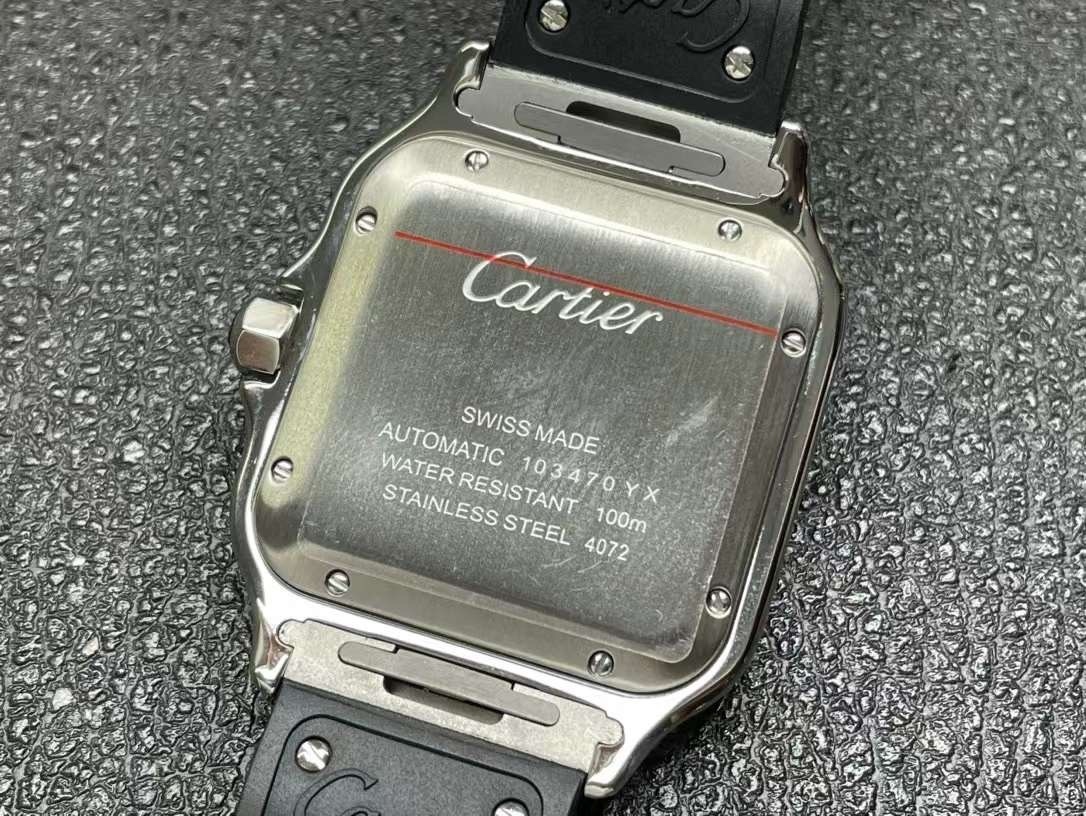 Top-grade watches 04559 Santos de Cartier 40mm Blue Dial in Steel on Black Rubber