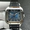 Top-grade watches 04559 Santos de Cartier 40mm Blue Dial in Steel on Black Rubber