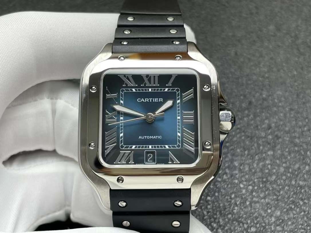 Santos de Cartier 40mm Blue Dial in Steel on Black Rubber Santos de Cartier 40mm Blue Dial in Steel on Black Rubber