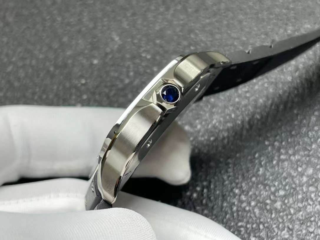 Top-grade watches 04559 Santos de Cartier 40mm Blue Dial in Steel on Black Rubber