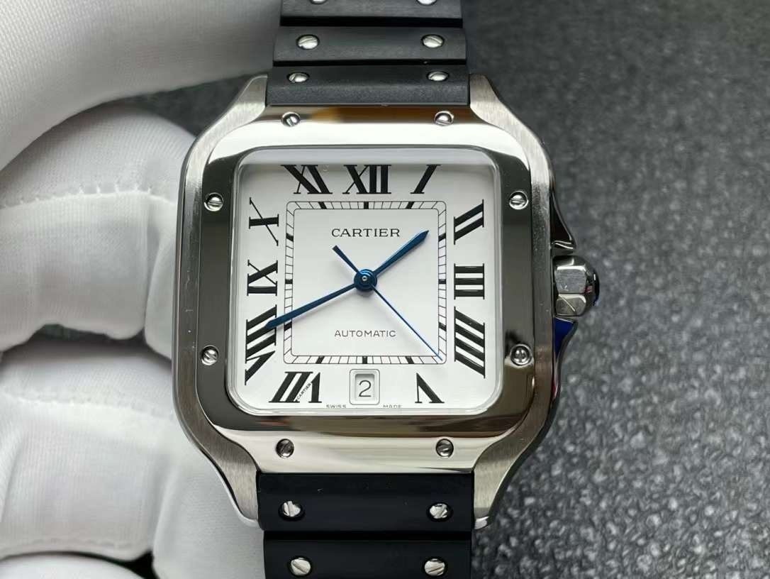 Santos de Cartier 40mm White Dial in Steel on Black Rubber Santos de Cartier 40mm White Dial in Steel on Black Rubber