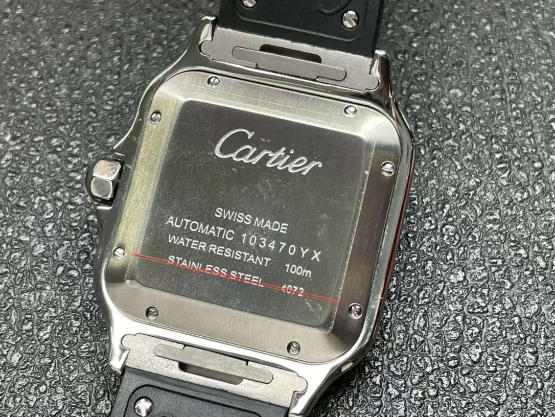 Top-grade watches 04599 Santos de Cartier 40mm White Dial in Steel on Black Rubber