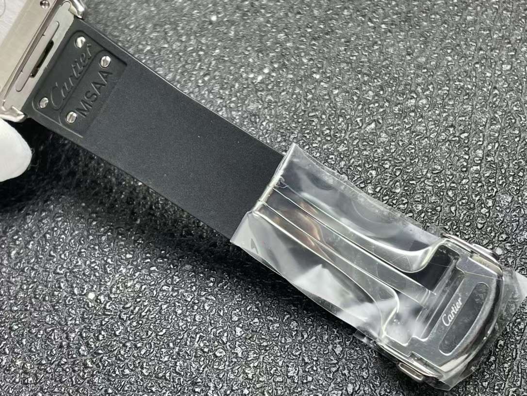 Top-grade watches 04599 Santos de Cartier 40mm White Dial in Steel on Black Rubber