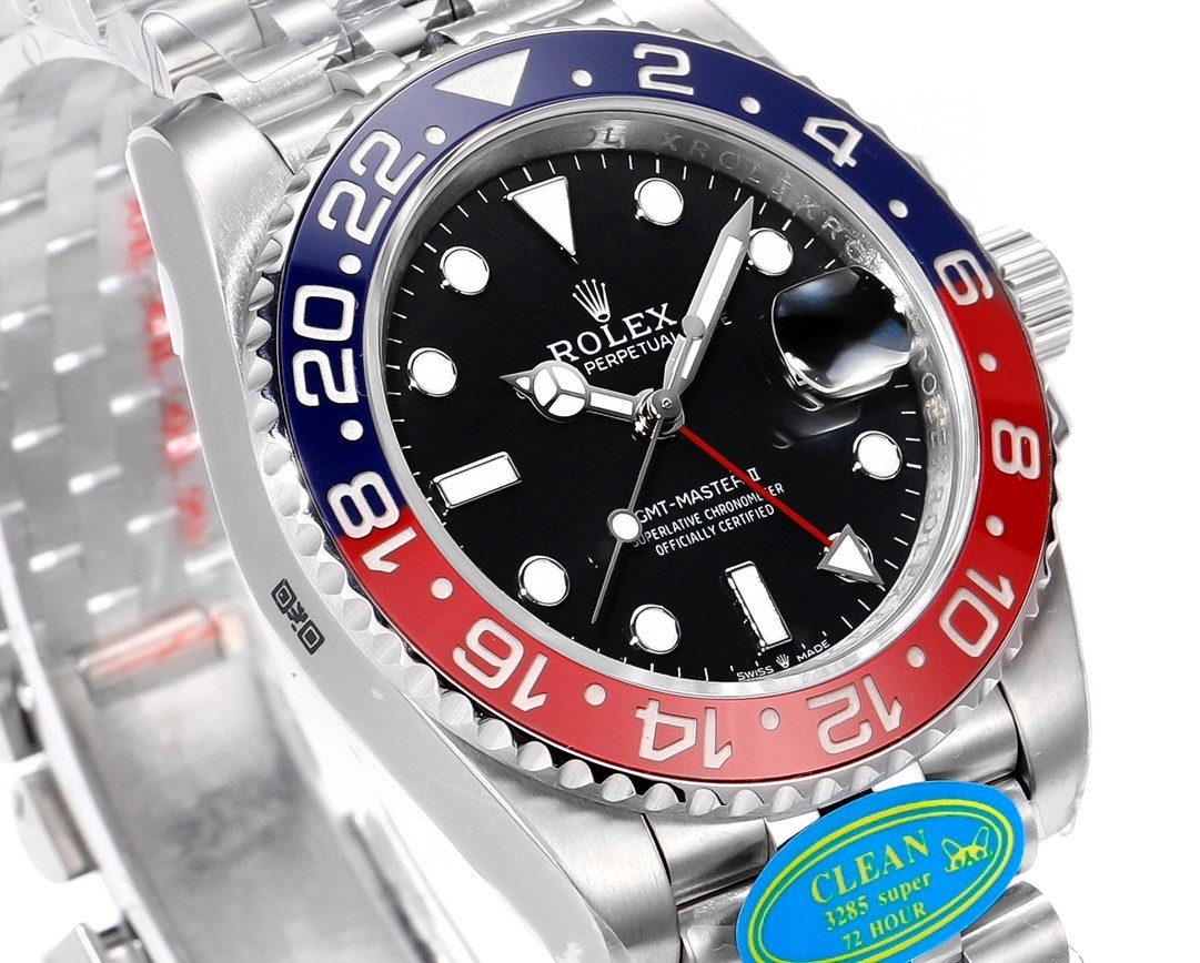 Rolex GMT-Master II 40mm Stainless Steel Black Dial Pepsi Red Blue Bezel 126710