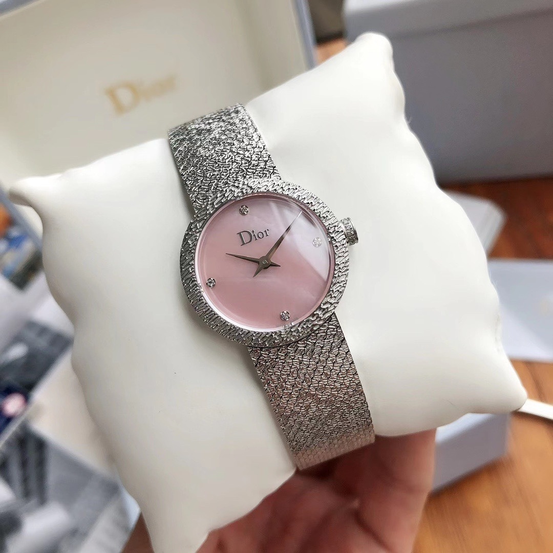 Dior  La D De Dior Pink Mother of Pearl Diamond Dial Stainless Steel Women's Watch CD047112M002