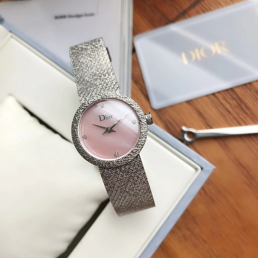 Dior  La D De Dior Pink Mother of Pearl Diamond Dial Stainless Steel Women’s Watch CD047112M002