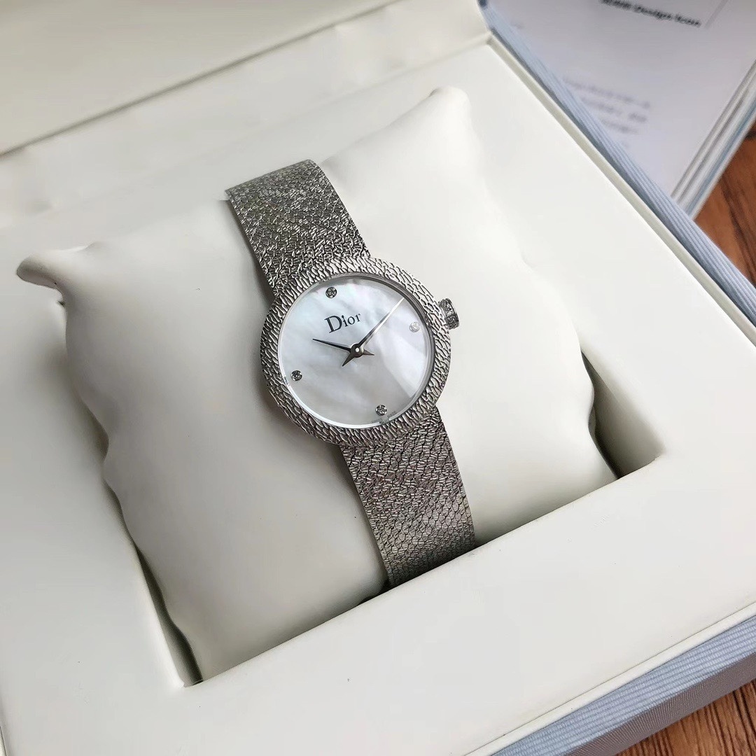 Dior Dior White Mother of Pearl Stainless Steel Diamonds La D De Dior Satine CD047112M001 Women's Wristwatch 25 mm