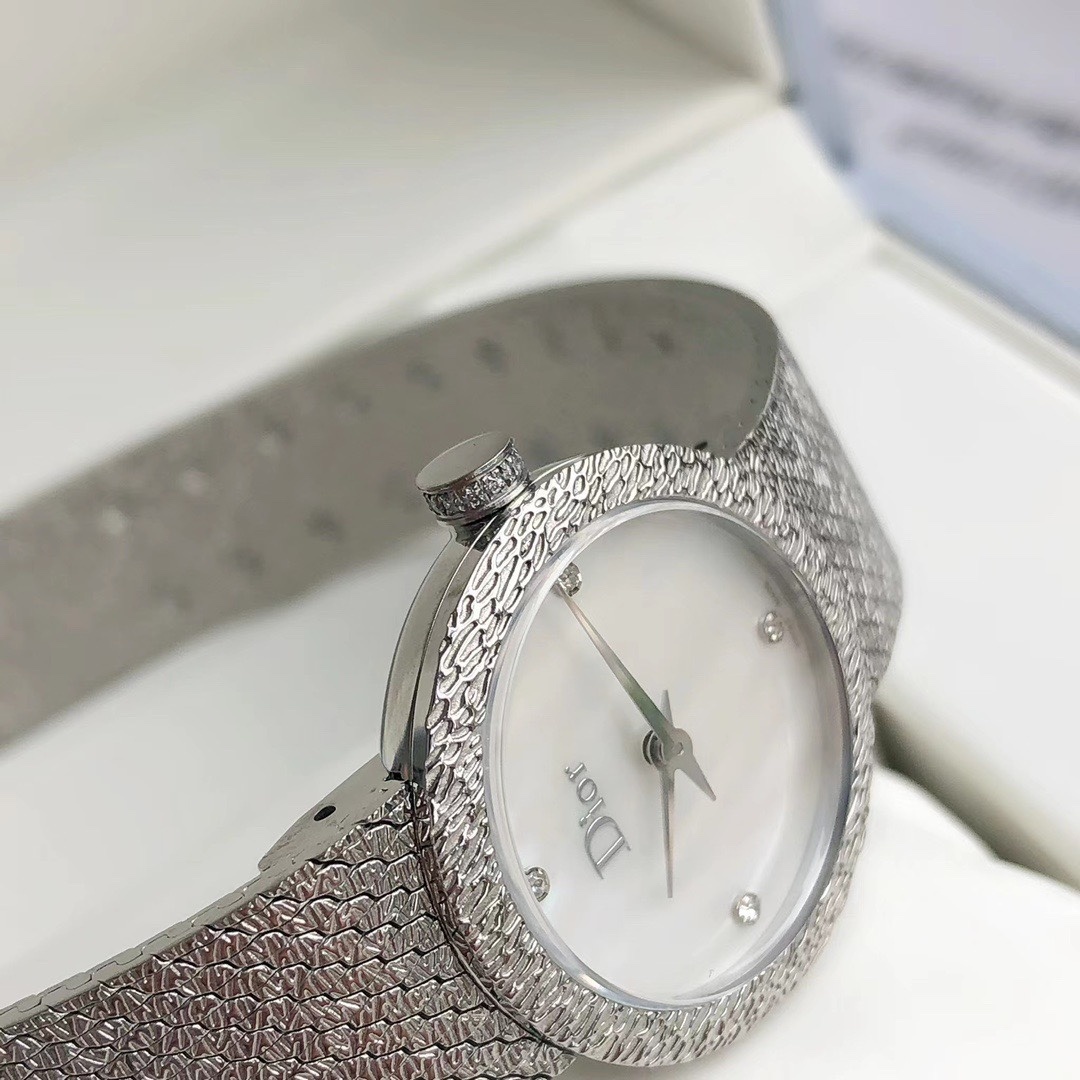 Dior Dior White Mother of Pearl Stainless Steel Diamonds La D De Dior Satine CD047112M001 Women's Wristwatch 25 mm