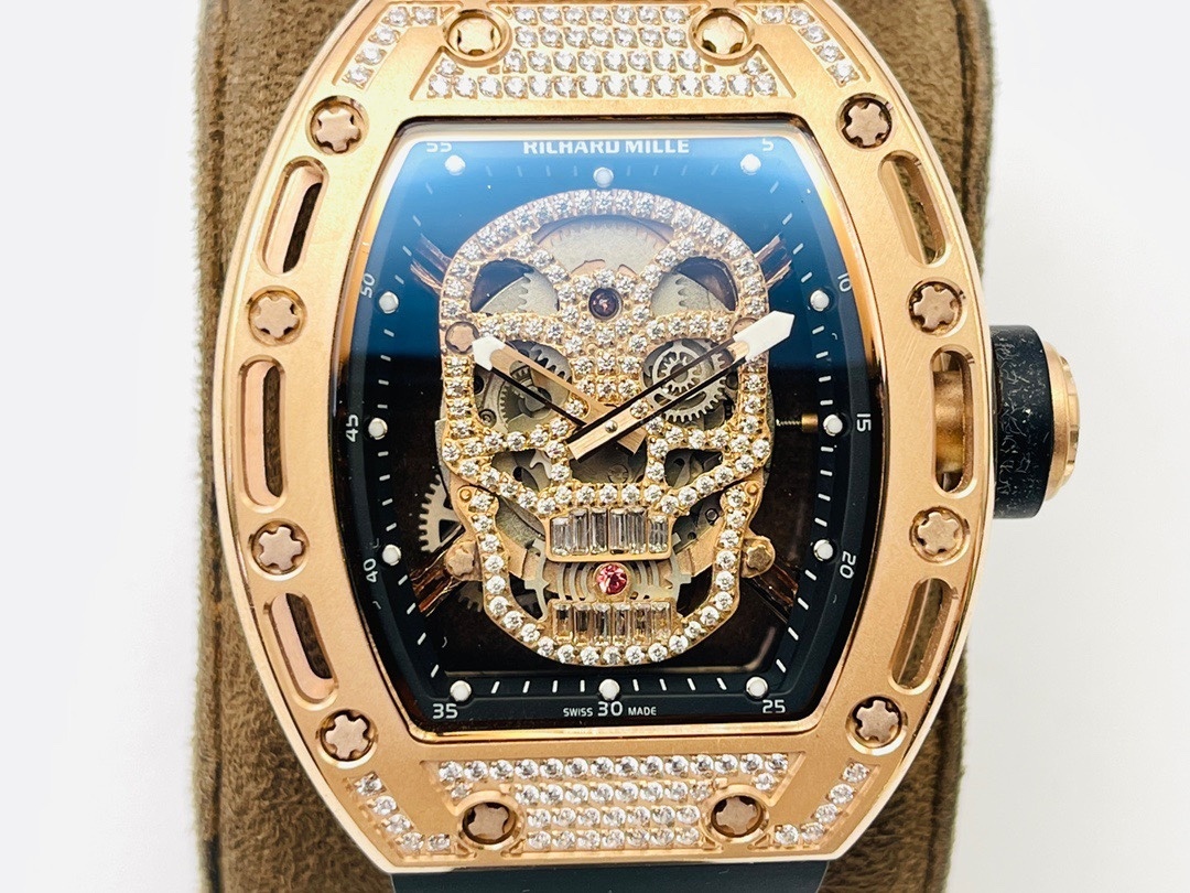 Richard Mille RM052 Tourbillon 18K Gold Plated Watch with Hong Kong Moissanite Diamonds 42mm