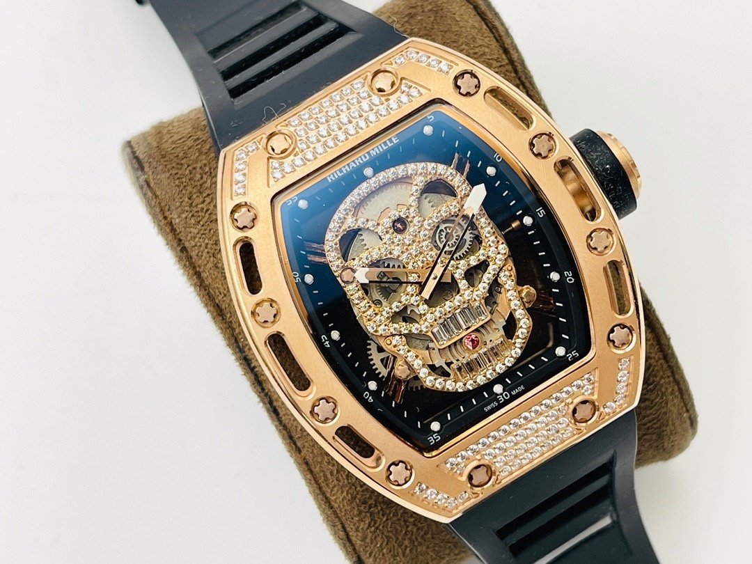 Richard Mille RM052 Tourbillon 18K Gold Plated Watch with Hong Kong Moissanite Diamonds 42mm