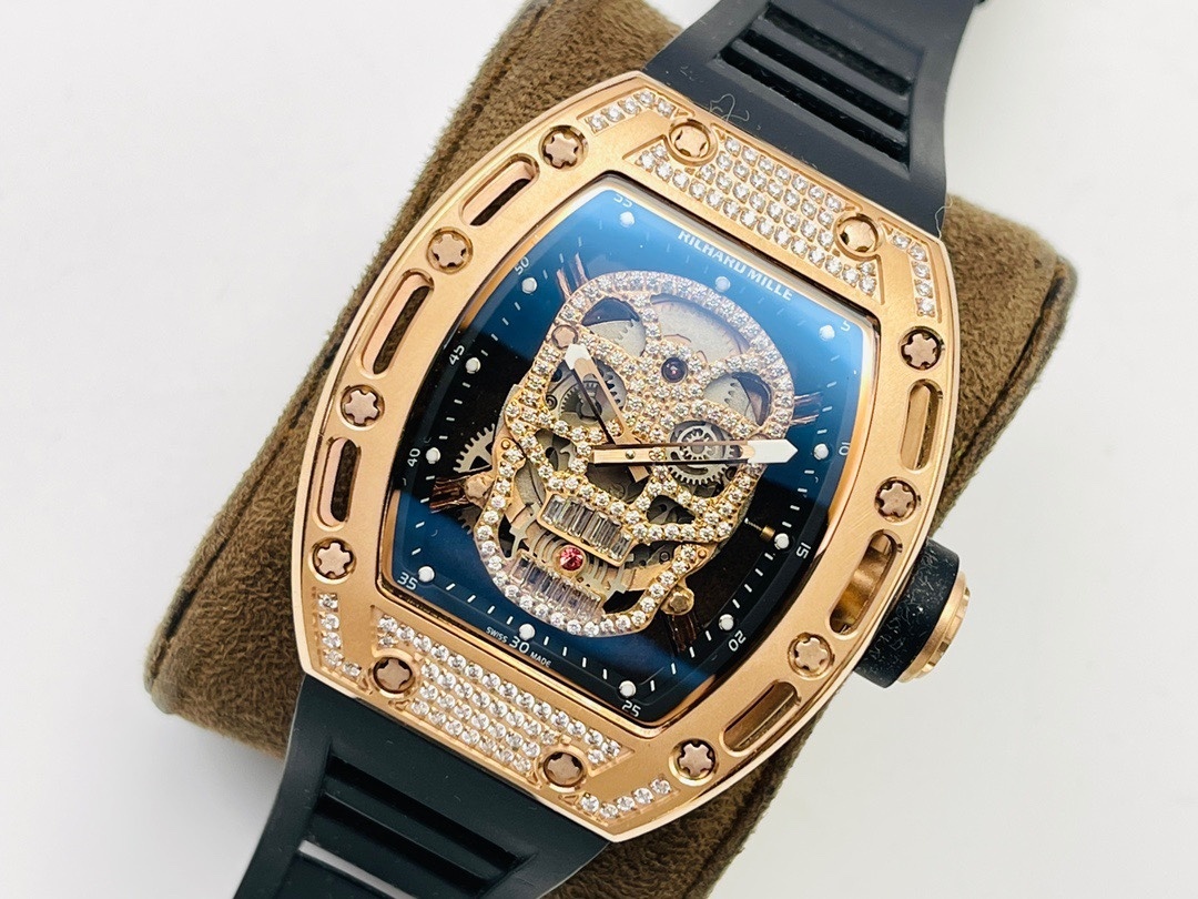 Richard Mille RM052 Tourbillon 18K Gold Plated Watch with Hong Kong Moissanite Diamonds 42mm