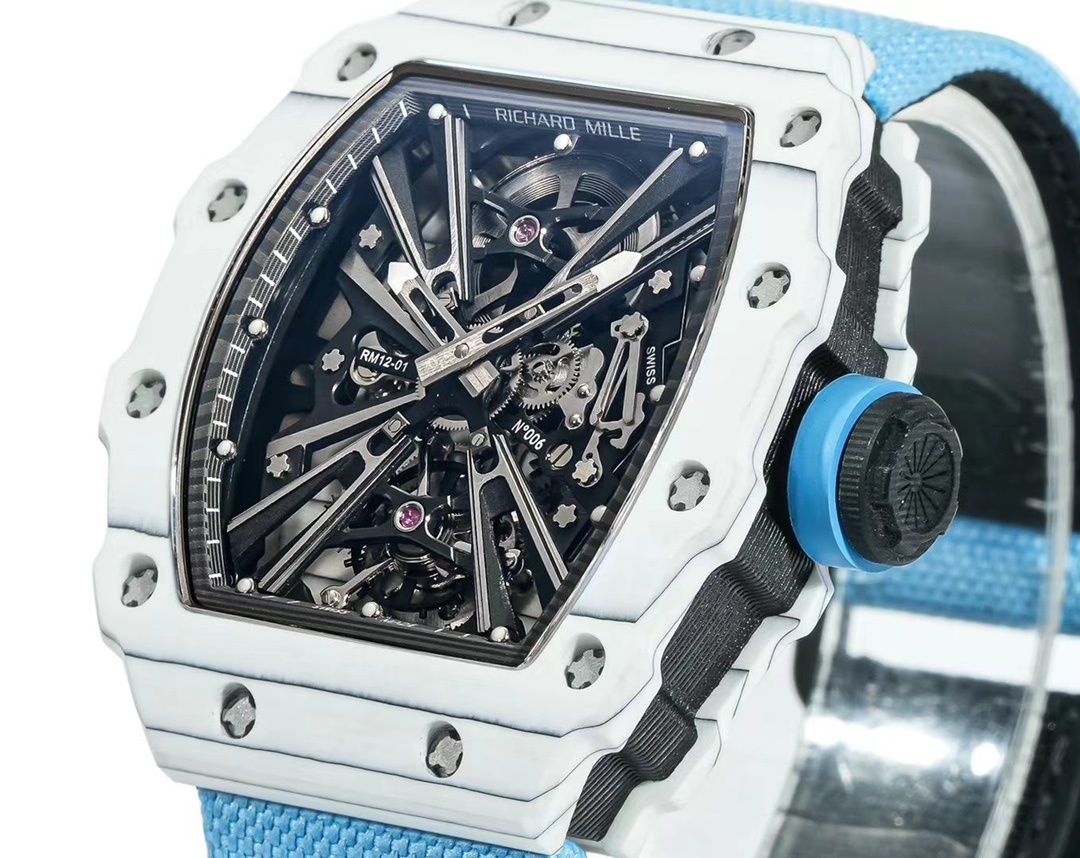 RM 012-01 Tourbillon White NTPT Carbon on Blue Rubber