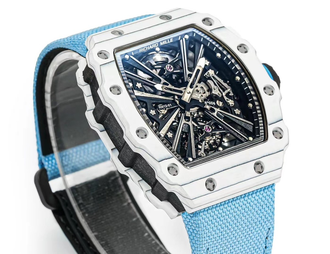 RM 012-01 Tourbillon White NTPT Carbon on Blue Rubber