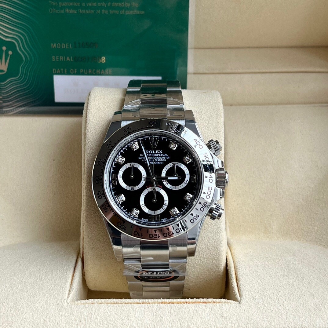 Top-grade watches 05569 Rolex Daytona White Gold Black Diamond Dial Oyster Bracelet 116509 – BRAND NEW