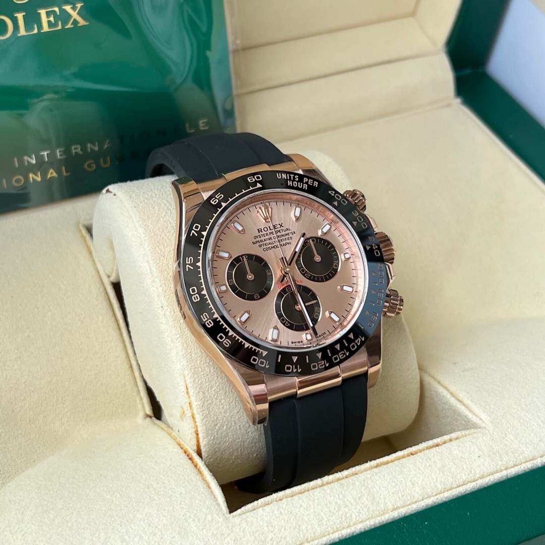 Top-grade watches 05709 Rolex Daytona 116515LN 40mm Oysterflex 18K Rose Gold Pink Sundust Black Subdials