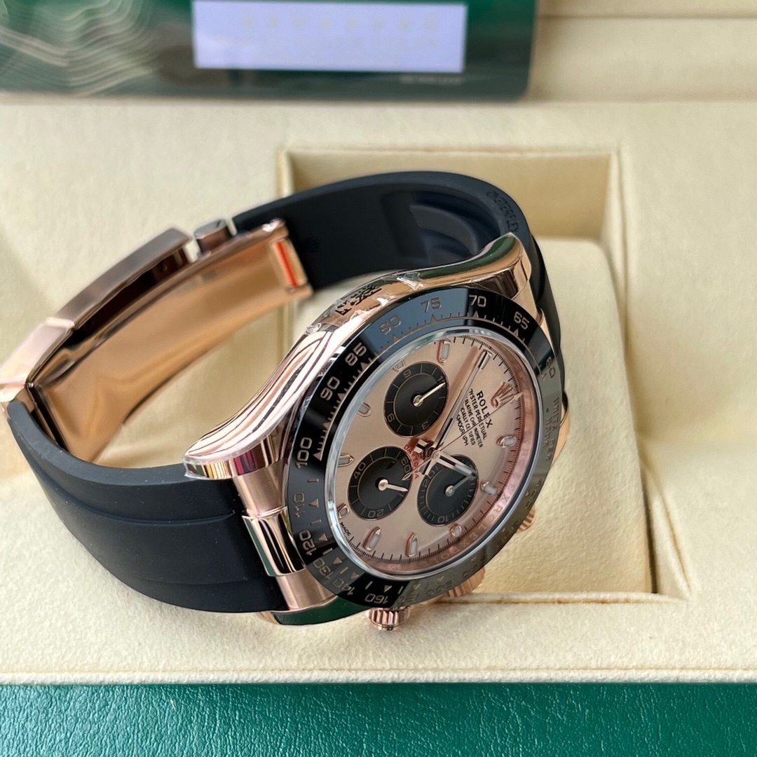 Top-grade watches 05709 Rolex Daytona 116515LN 40mm Oysterflex 18K Rose Gold Pink Sundust Black Subdials