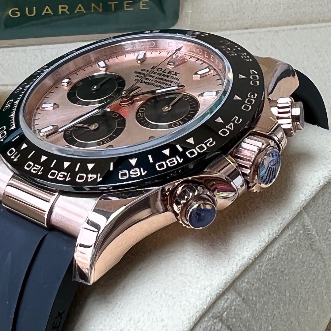Top-grade watches 05709 Rolex Daytona 116515LN 40mm Oysterflex 18K Rose Gold Pink Sundust Black Subdials