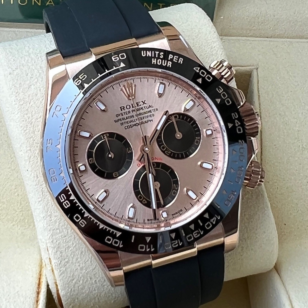 Top-grade watches 05709 Rolex Daytona 116515LN 40mm Oysterflex 18K Rose Gold Pink Sundust Black Subdials