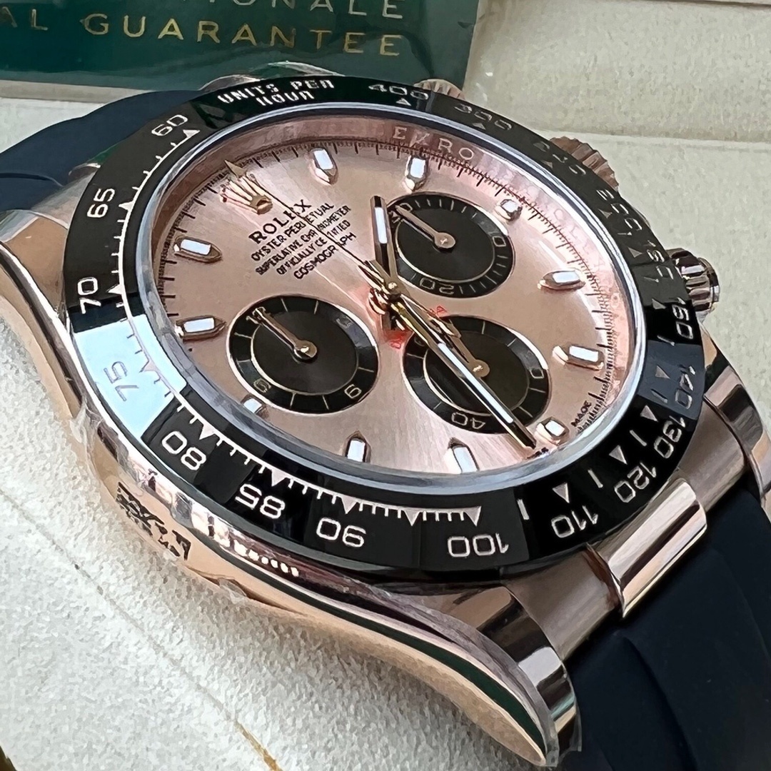 Top-grade watches 05709 Rolex Daytona 116515LN 40mm Oysterflex 18K Rose Gold Pink Sundust Black Subdials