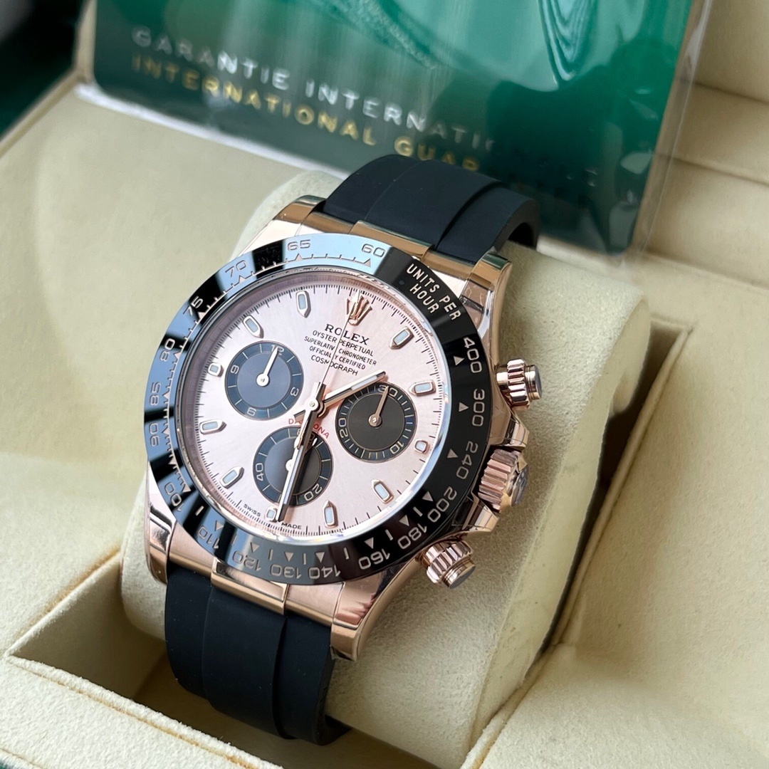 Top-grade watches 05709 Rolex Daytona 116515LN 40mm Oysterflex 18K Rose Gold Pink Sundust Black Subdials