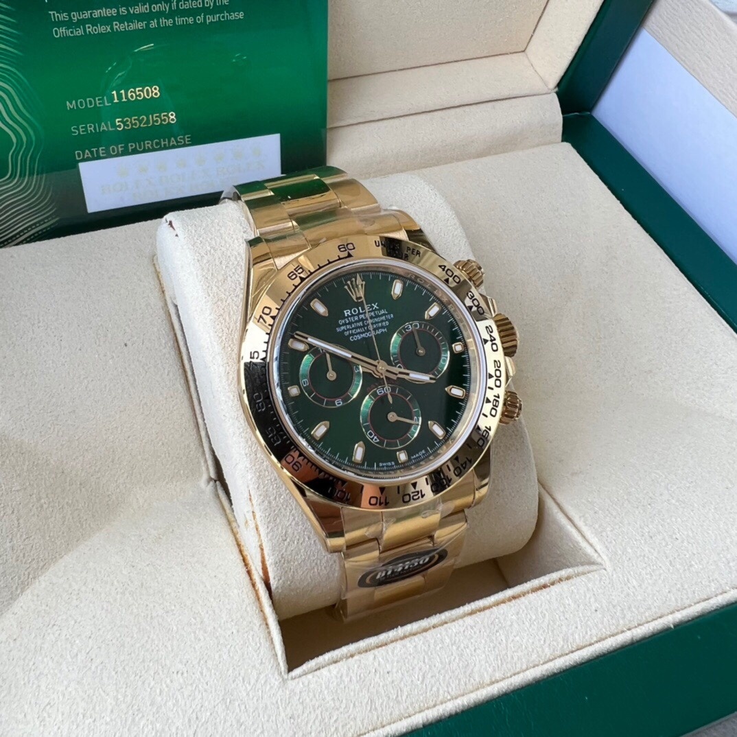 Top-grade watches 06029 Rolex Daytona Yellow Gold Green Dial 116508