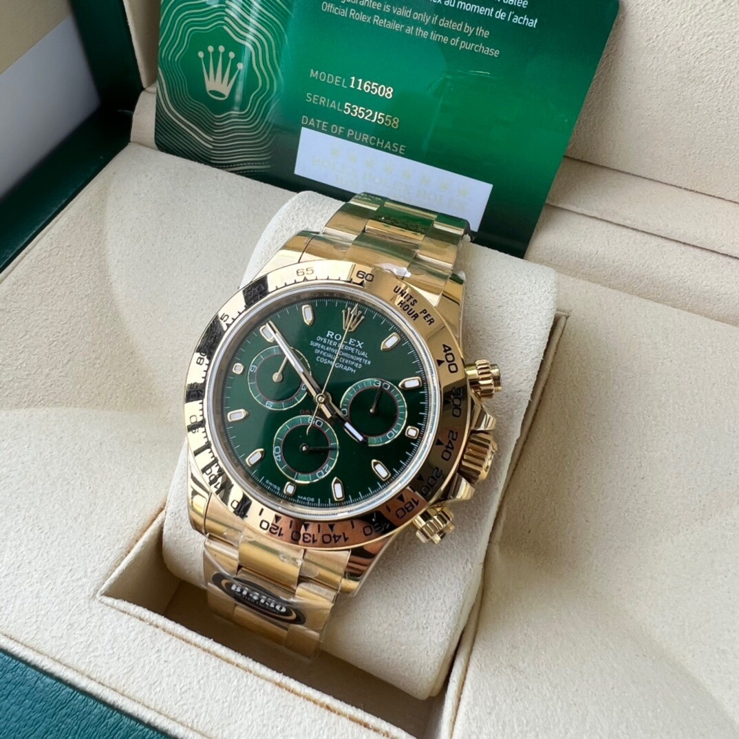Top-grade watches 06029 Rolex Daytona Yellow Gold Green Dial 116508