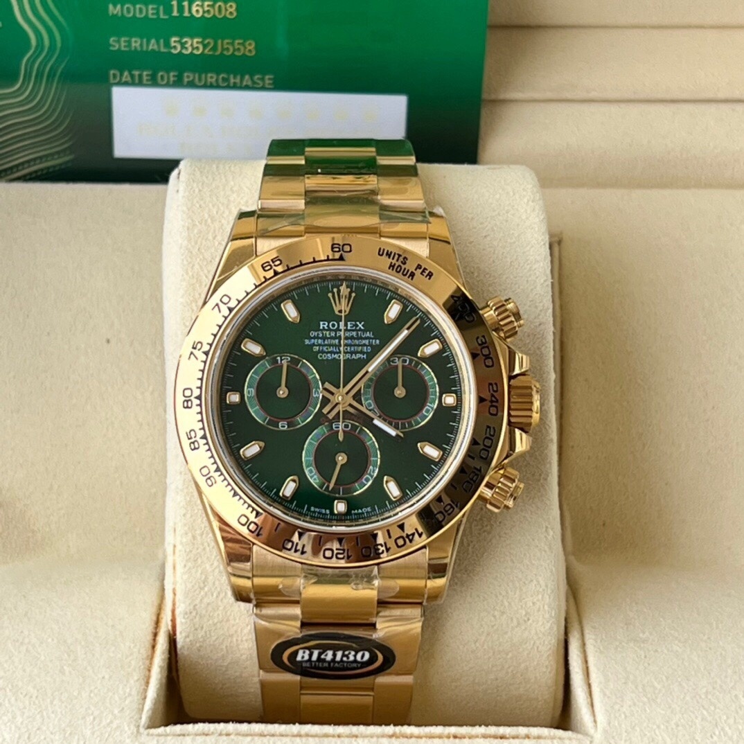 Top-grade watches 06029 Rolex Daytona Yellow Gold Green Dial 116508