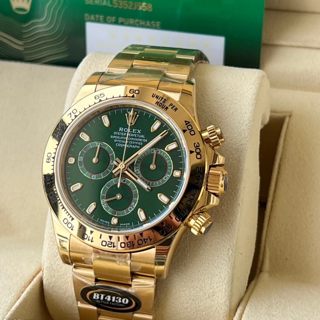 Top-grade watches 06029 Rolex Daytona Yellow Gold Green Dial 116508