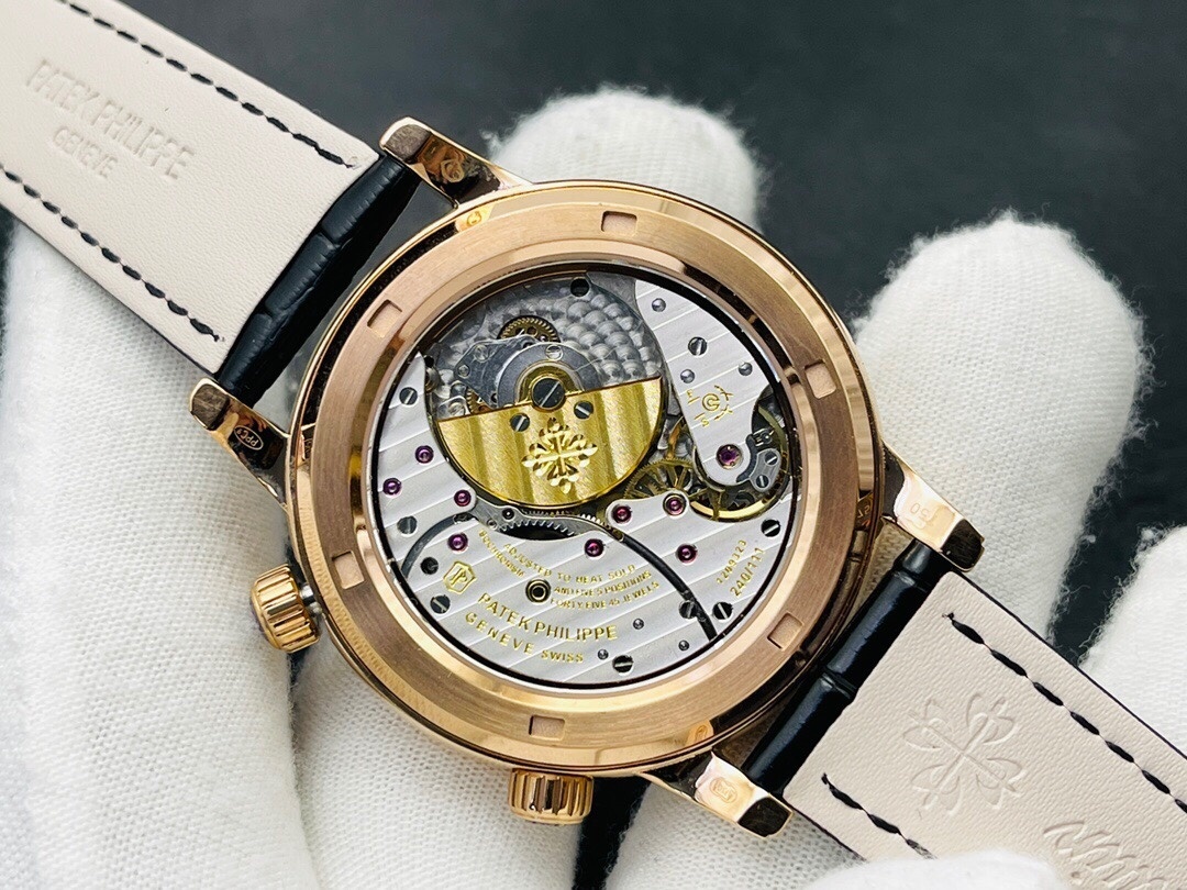 Patek Philippe Grand Complications 6104R-001 Rep 1:1 Watch Rose Gold Case Black Galaxy Dial Leather Strap