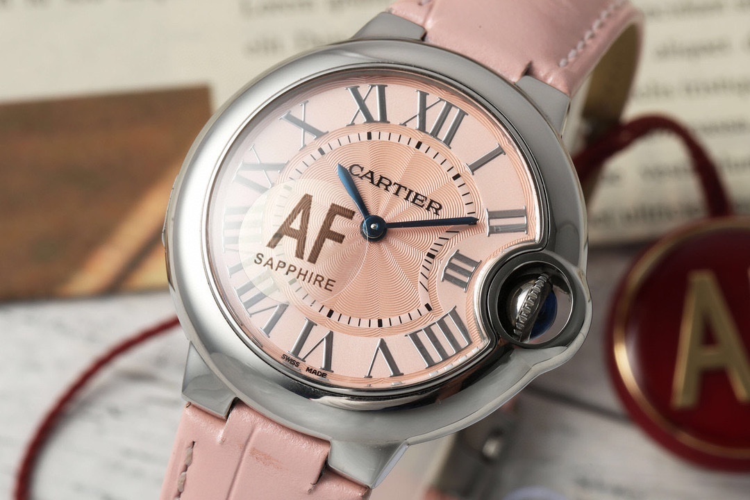 Cartier Ballon Bleu De Cartier Watch 3489 Pink Dial Stainless Steel Leather