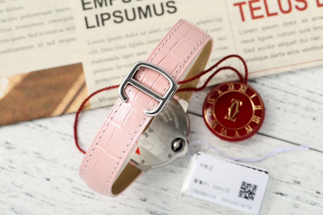 Cartier Ballon Bleu De Cartier Watch 3489 Pink Dial Stainless Steel Leather