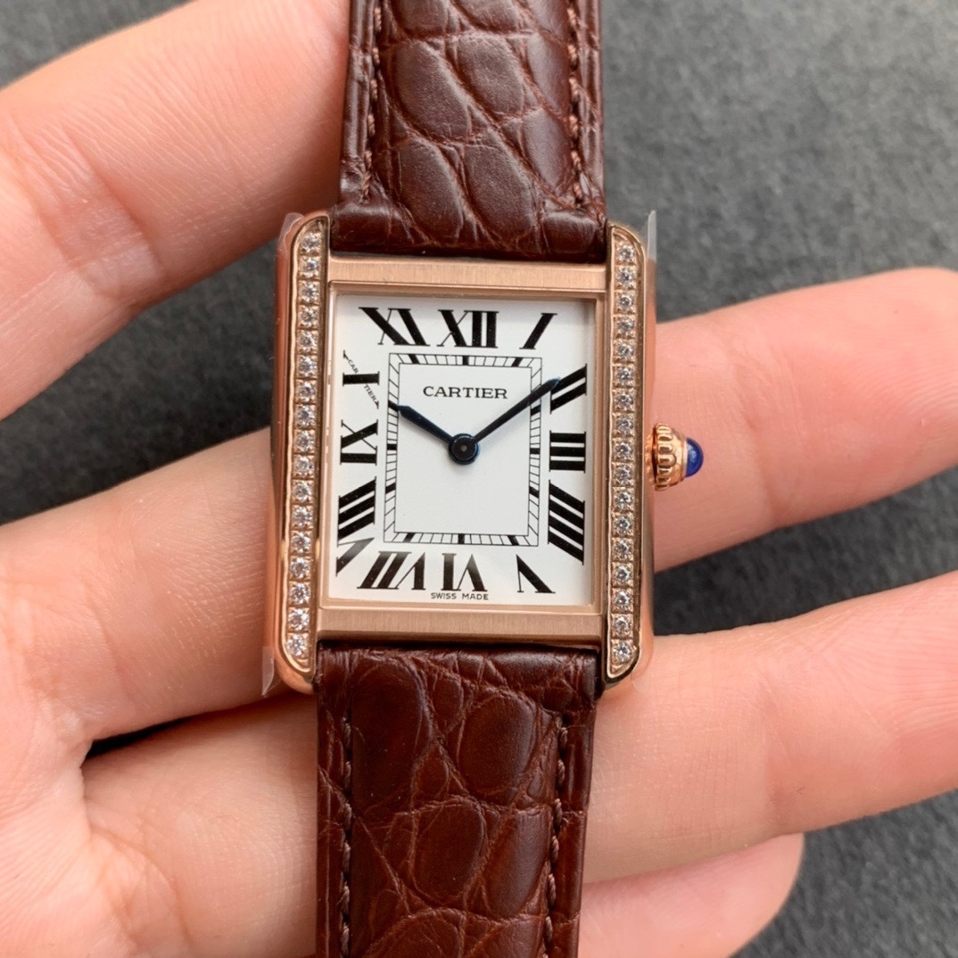Cartier Tank Solo 3168 24mm Custom Diamond Bezel 18k Rose Gold