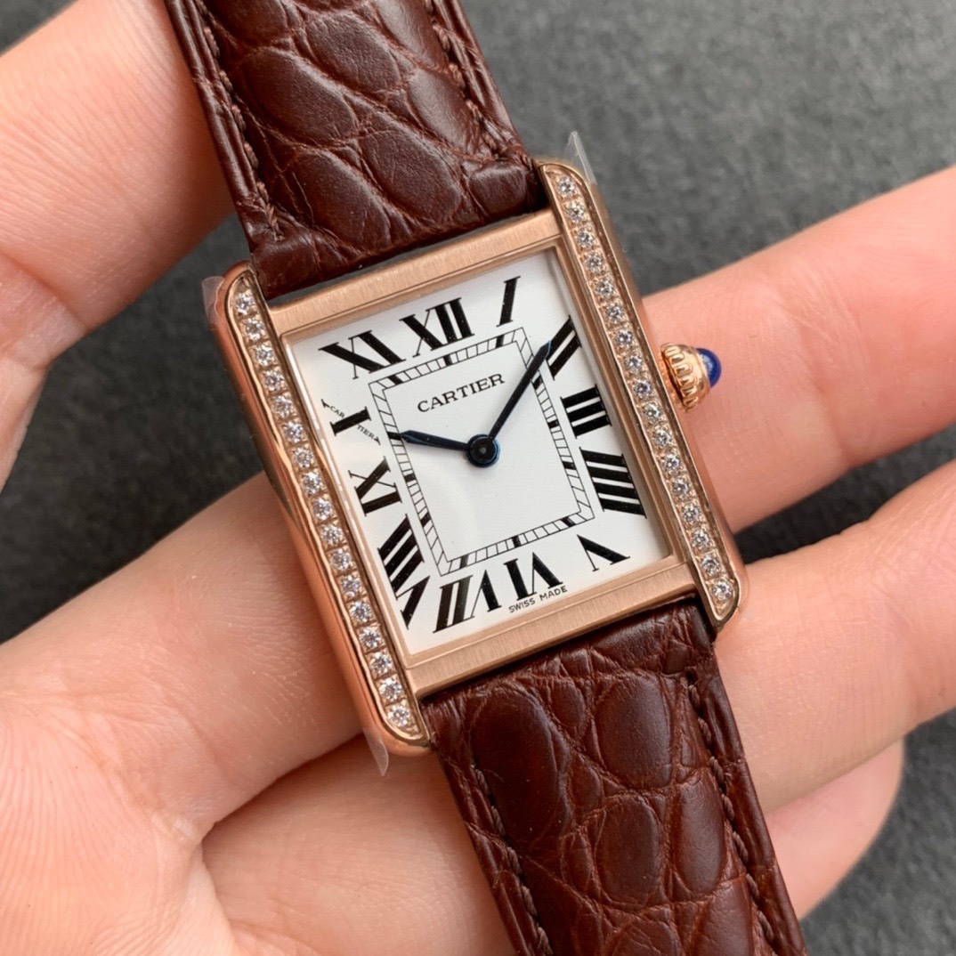 Cartier Tank Solo 3168 24mm Custom Diamond Bezel 18k Rose Gold
