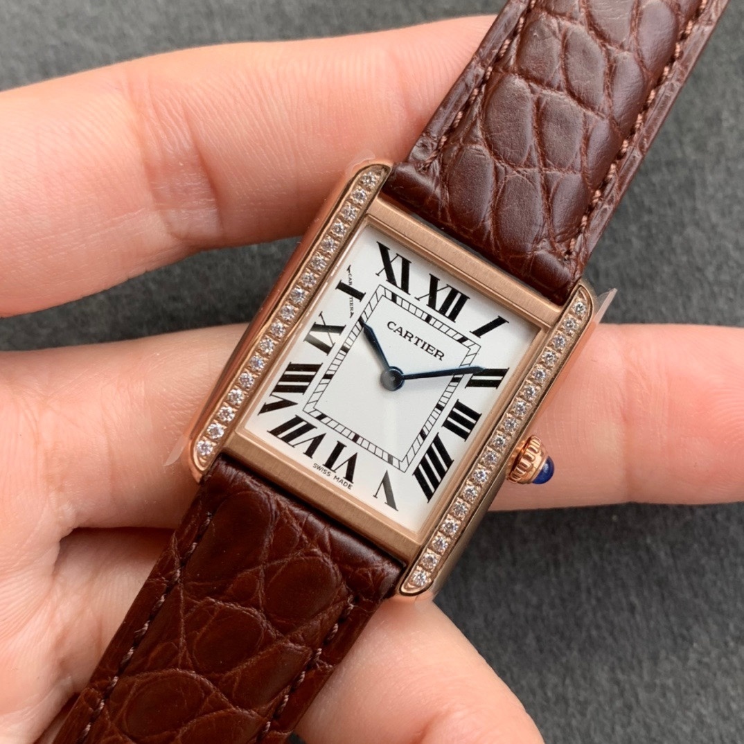 Cartier Tank Solo 3168 24mm Custom Diamond Bezel 18k Rose Gold