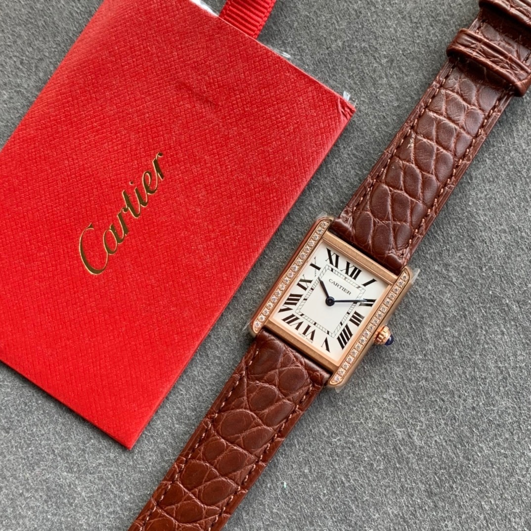 Cartier Tank Solo 3168 24mm Custom Diamond Bezel 18k Rose Gold