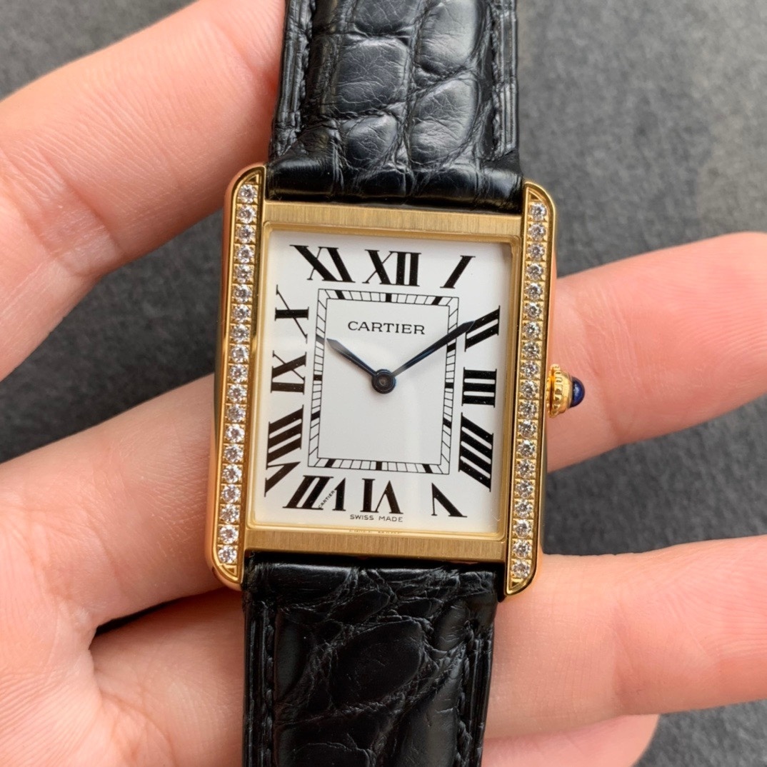Cartier Tank Solo 18K Yellow Gold Women’s Watch W1018755 Custom Diamond Bezel