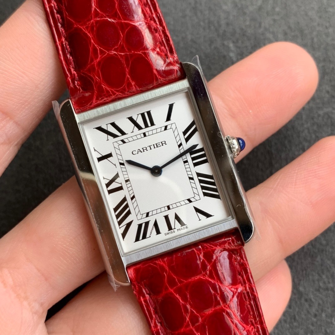 Cartier TANK SOLO SILVER DIAL RED LEATHER STRAP (2020)