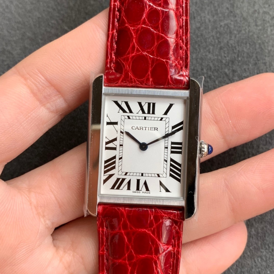Cartier TANK SOLO SILVER DIAL RED LEATHER STRAP (2020)