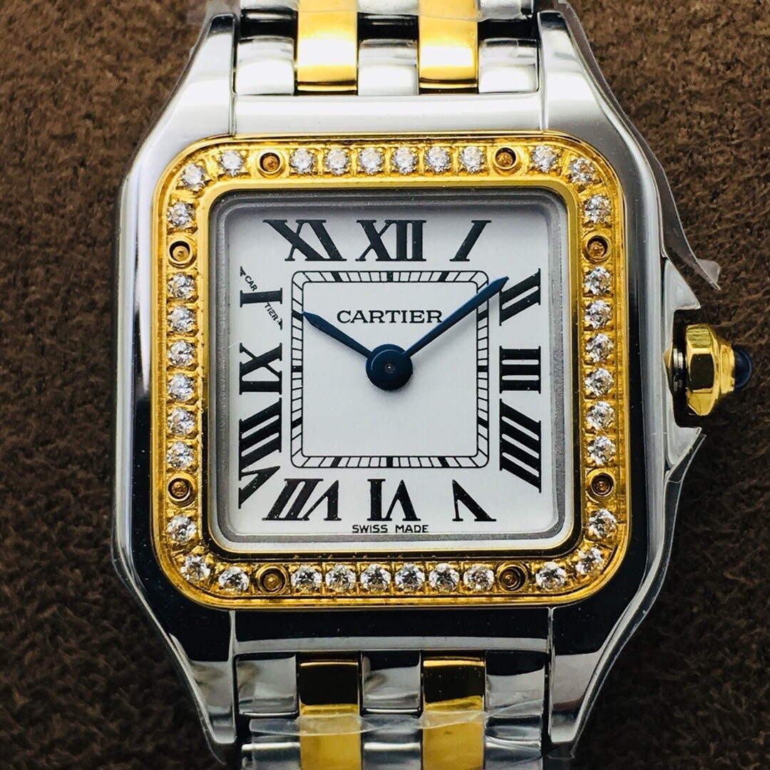 Cartier Panthere 18K Gold and Stainless Steel Women's Diamond Watch 22mm 0.33ct