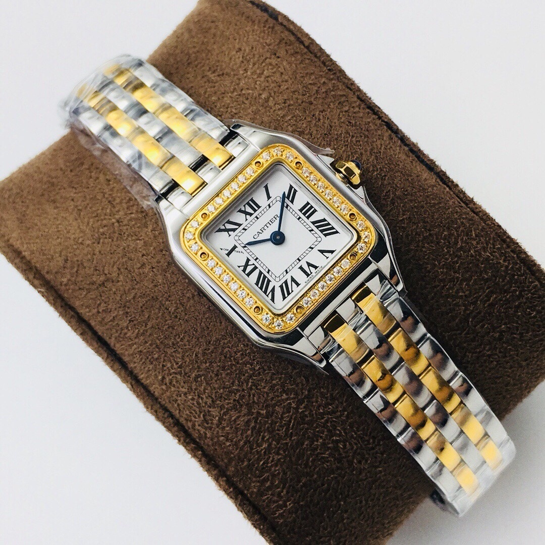 Cartier Panthere 18K Gold and Stainless Steel Women's Diamond Watch 22mm 0.33ct