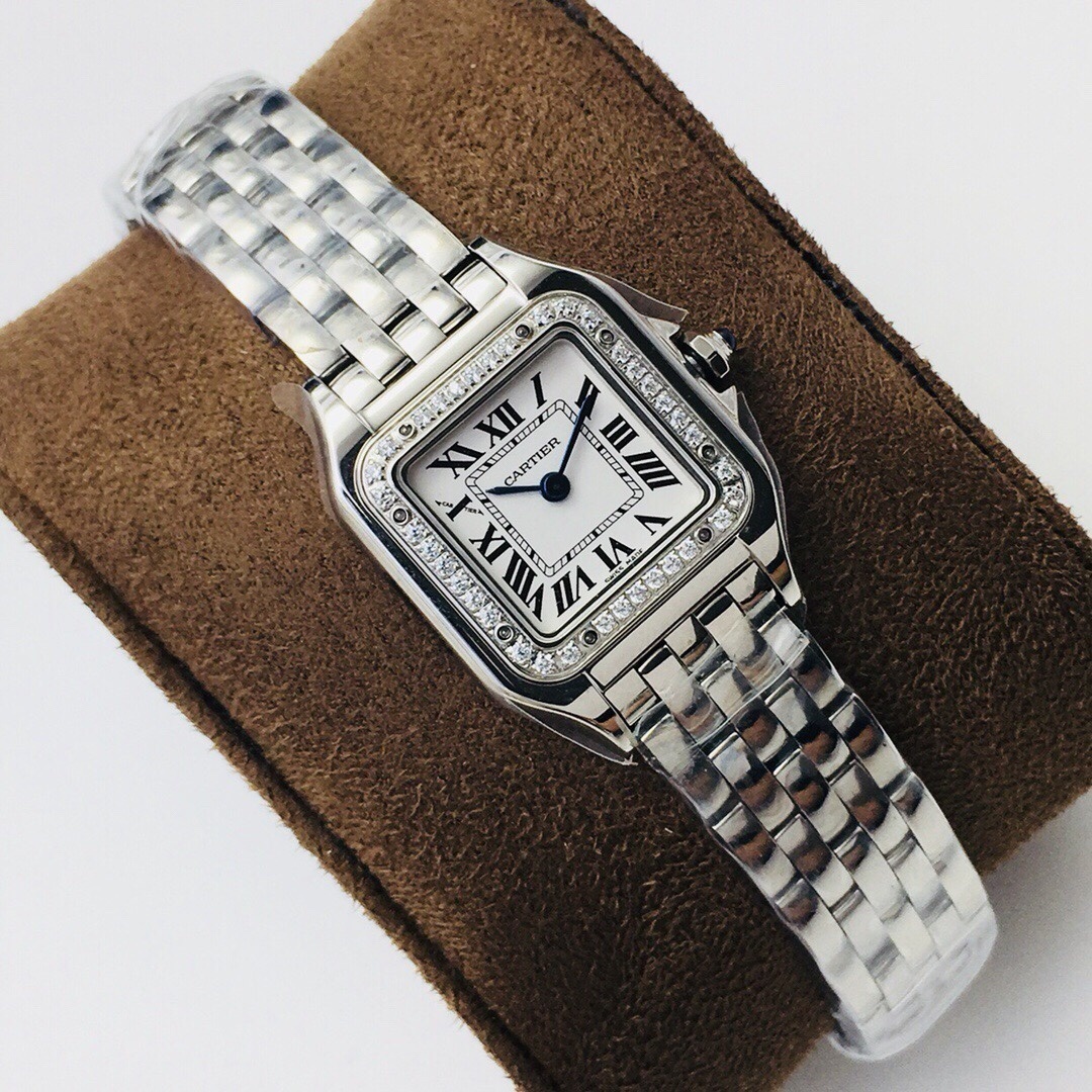 Cartier Panthère De Cartier Medium Quartz Silver Dial Factory Diamonds Bezel Complete Set 2024